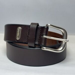Fossil Brown Leather Belt Mens Size 40 / 100 Silvertone Buckle MB405320040